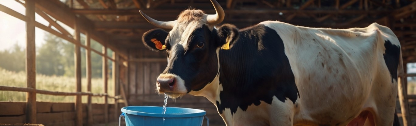 Default_a_cow_stands_by_a_bucket_of_water_stable_environment_c_2