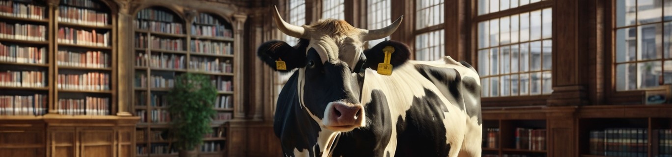 Stock_Photography_the_cow_in_the_library_3D_realistic_1