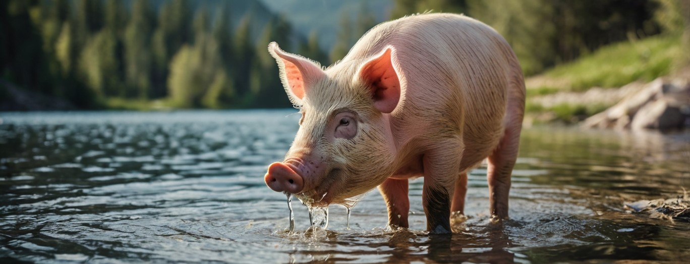Leonardo_Kino_XL_A_pig_drinking_clean_water_from_a_mountain_la_1